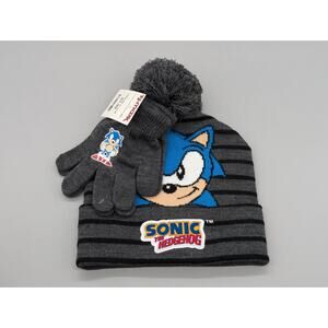Sonic the Hedgehog Knit Winter Cuffed Pom Beanie Stocking Hat & Gloves